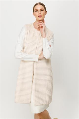 TRİKO KOMBİNLİ EKRU KADIN YELEK 20034-2K5
