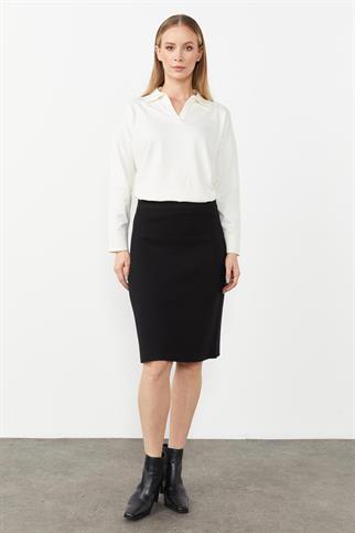 GÖMLEK YAKA TRİKO EKRU KADIN BLUZ  20076-2K5