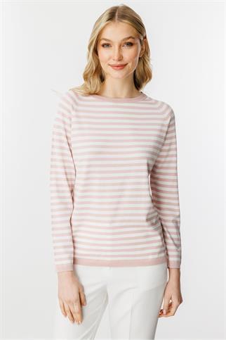 SIFIR YAKA ÇİZGİLİ PUDRA  EKRU KADIN BLUZ 20177-2Y5