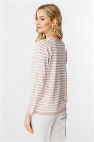 SIFIR YAKA ÇİZGİLİ PUDRA  EKRU KADIN BLUZ 20177-2Y5