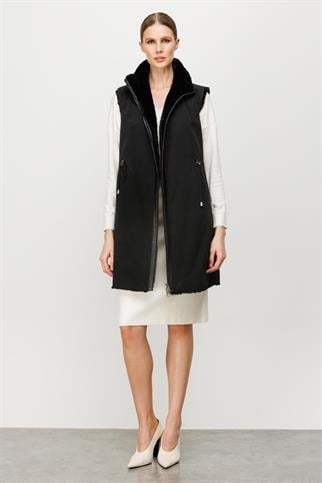 İÇİ PELUŞ FERMUARLI SİYAH KADIN YELEK 2683-2K5