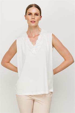 YAKASI TÜL DETAYLI  SİYAH KADIN BLUZ  30174-2Y5