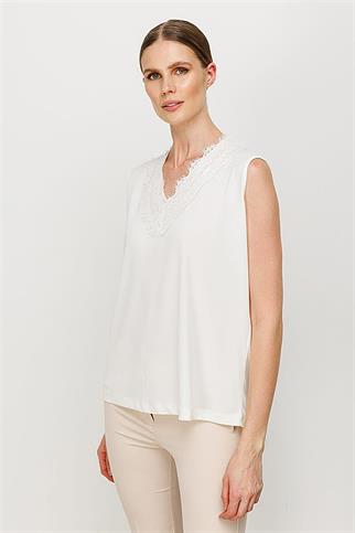 YAKASI TÜL DETAYLI  SİYAH KADIN BLUZ  30174-2Y5