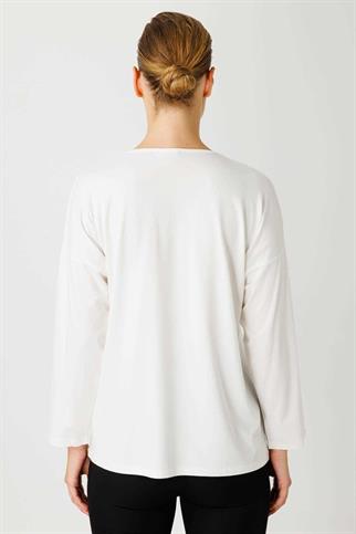 V YAKA TAŞLI EKRU KADIN BLUZ 30237-2Y4