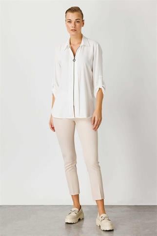 GÖMLEK YAKA FERMUARLI EKRU KADIN SWEATSHİRT  30247-2Y4