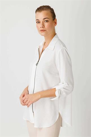 GÖMLEK YAKA FERMUARLI EKRU KADIN SWEATSHİRT  30247-2Y4