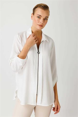 GÖMLEK YAKA FERMUARLI EKRU KADIN SWEATSHİRT  30247-2Y4