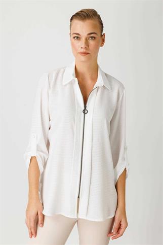 GÖMLEK YAKA FERMUARLI EKRU KADIN SWEATSHİRT  30247-2Y4