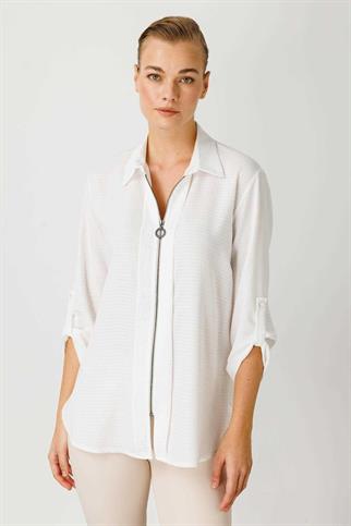 GÖMLEK YAKA FERMUARLI EKRU KADIN SWEATSHİRT  30247-2Y4