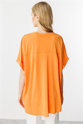 V YAKA ARKASI UZUN TURUNCU KADIN BLUZ  30340-2Y5