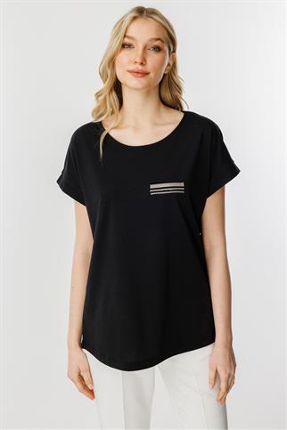 CEP DETAYLI KISA KOLLU SİYAH KADIN BLUZ  30341-2Y5