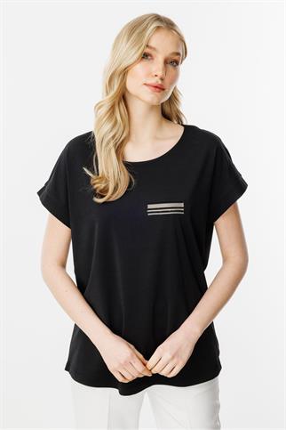 CEP DETAYLI KISA KOLLU SİYAH KADIN BLUZ  30341-2Y5