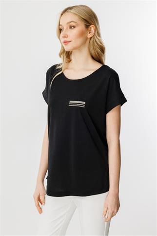 CEP DETAYLI KISA KOLLU SİYAH KADIN BLUZ  30341-2Y5