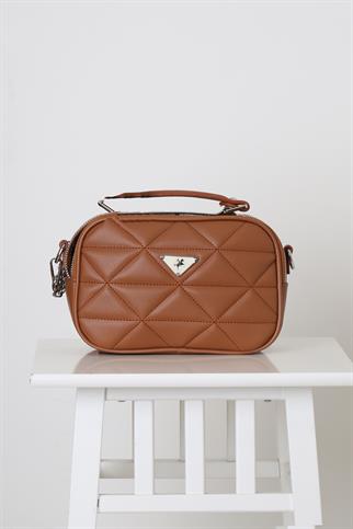 ZİNCİRLİ KAPİTONE ÇİFT GÖZLÜ TABA KADIN ÇANTA  1344-2K4