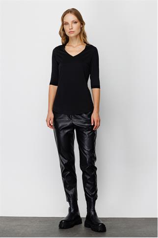 V Yaka Basic Siyah Kadın Bluz 21352-2K4H