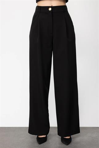 İspanyol Paça Gold Düğmeli Siyah Pantolon 24935-2Y4