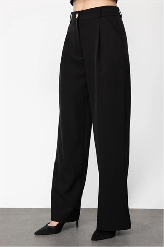 İspanyol Paça Gold Düğmeli Siyah Pantolon 24935-2Y4