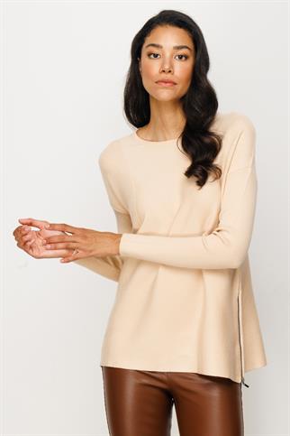 Yanı Fermuarlı Bej Triko Kadın Kazak 25318-2K4