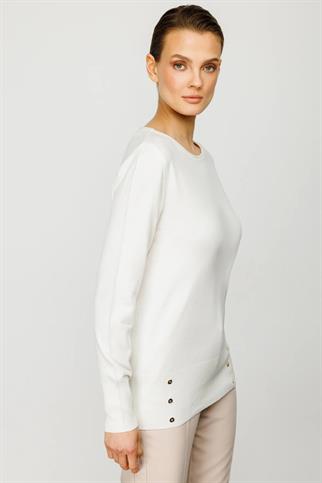 Sıfır Yaka Düğme Detaylı Triko Ekru Kadın Kazak 25320-2K4