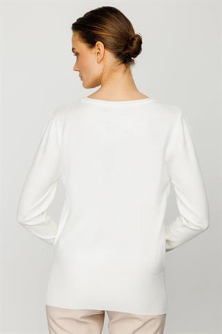Sıfır Yaka Düğme Detaylı Triko Ekru Kadın Kazak 25320-2K4