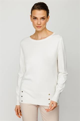 Sıfır Yaka Düğme Detaylı Triko Ekru Kadın Kazak 25320-2K4