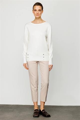 Sıfır Yaka Düğme Detaylı Triko Ekru Kadın Kazak 25320-2K4