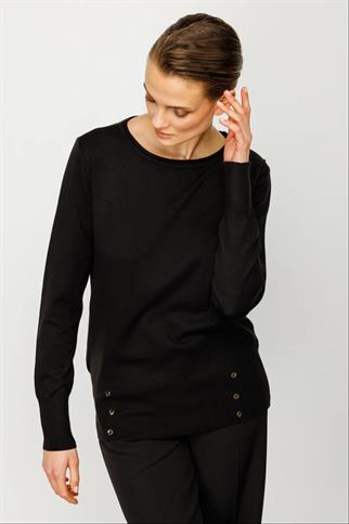 Sıfır Yaka Düğme Detaylı Triko Siyah Kadın Kazak 25320-2K4
