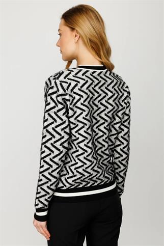 Sıfır Yaka Zigzag Desenli Siyah Kadın Hırka 26954-2K4