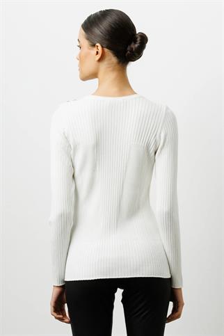 UZUN KOLLU OMUZLARI DÜĞMELİ EKRU KADIN KAZAK 27346-2K4