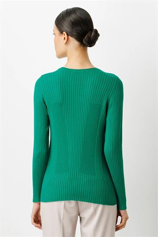 UZUN KOLLU OMUZLARI DÜĞMELİ YEŞİL KADIN KAZAK 27346-2K4