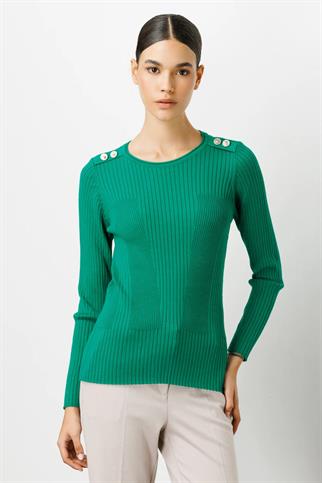 UZUN KOLLU OMUZLARI DÜĞMELİ YEŞİL KADIN KAZAK 27346-2K4