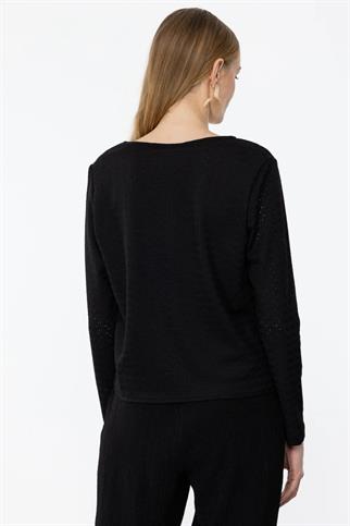 V YAKA DÜĞMELİ SİYAH KADIN HIRKA 31388-2Y4