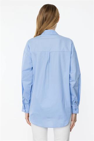 TAŞ İŞLEMELİ UZUN KOLLU MAVİ KADIN GÖMLEK 32392-2Y4