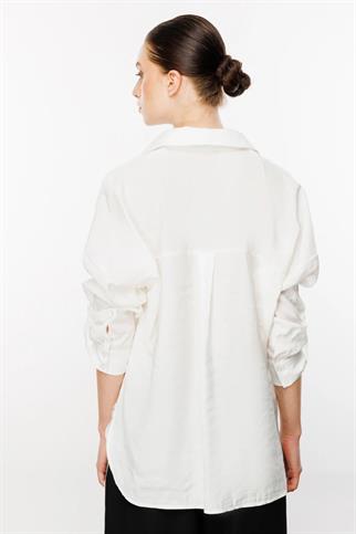 SÜS KAPAK CEPLİ EKRU KADIN GÖMLEK  34391-2Y4