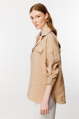 SÜS KAPAK CEPLİ KUM KADIN GÖMLEK 34391-2Y4