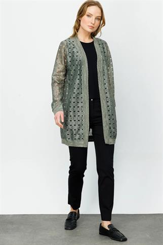 DELİKLİ HAKİ UZUN KADIN  HIRKA 36927-2Y4