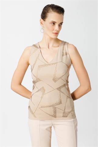 V YAKA TAŞ BASKILI KADIN BLUZ 37400-2Y4