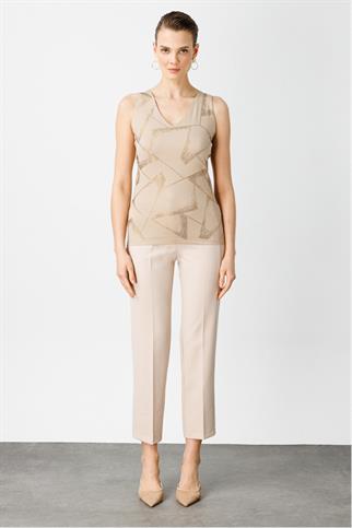 V YAKA TAŞ BASKILI KADIN BLUZ 37400-2Y4