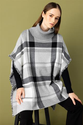 Balıkçı Yaka Ekose Desenli Gri Panço 43360-2K5