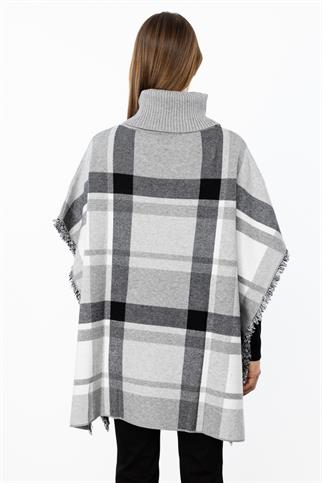 Balıkçı Yaka Ekose Desenli Gri Panço 43360-2K5