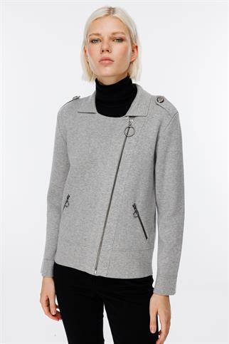 Yandan Fermuarlı Omuz Apoletli Yakalı Gri  Hırka 43900-2K5