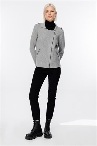 Yandan Fermuarlı Omuz Apoletli Yakalı Gri  Hırka 43900-2K5