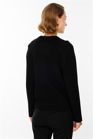 Yandan Fermuarlı Omuz Apoletli Yakalı Siyah Hırka 43900-2K5