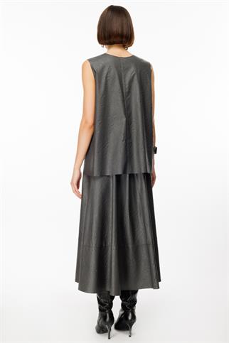 Parçalı Maxi Boy Antrasit  Deri Etek  44210-2K5