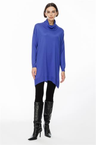 KENARLARI YIRTMAÇLI SAKS KADIN TUNİK 45317-2K5