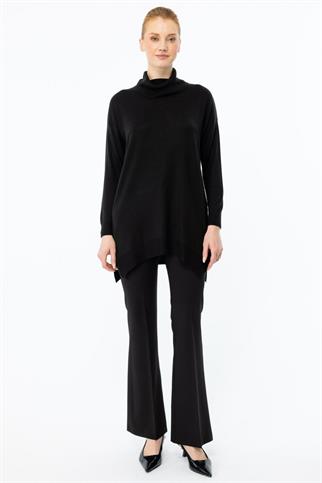 KENARLARI YIRTMAÇLI SİYAH KADIN TUNİK 45317-2K5