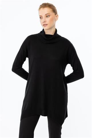 KENARLARI YIRTMAÇLI SİYAH KADIN TUNİK 45317-2K5