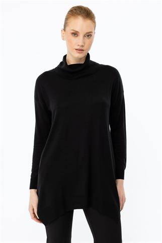 KENARLARI YIRTMAÇLI SİYAH KADIN TUNİK 45317-2K5