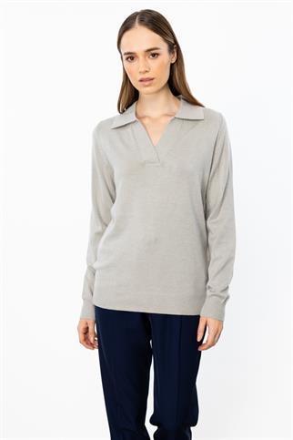 Gömlek Yaka Gri Kadın Triko 45324-2K5