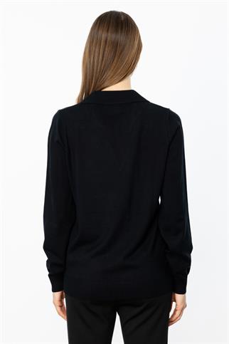 Gömlek Yaka Siyah Kadın Triko 45324-2K5